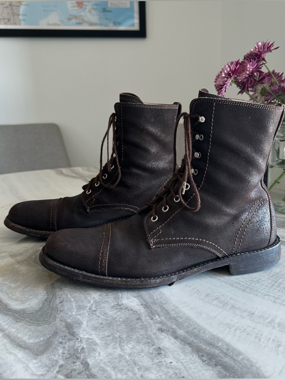Rare Vintage Dolce & Gabbana Brown Eroded Leather Captoe Lace Up Boots